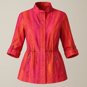 Sharon Young Windbreaker Jacket Women's Small Pink Orange Shimmer Lined Full Zip
